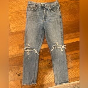 Agolde Riley high rise cropped straight distressed jeans size 26